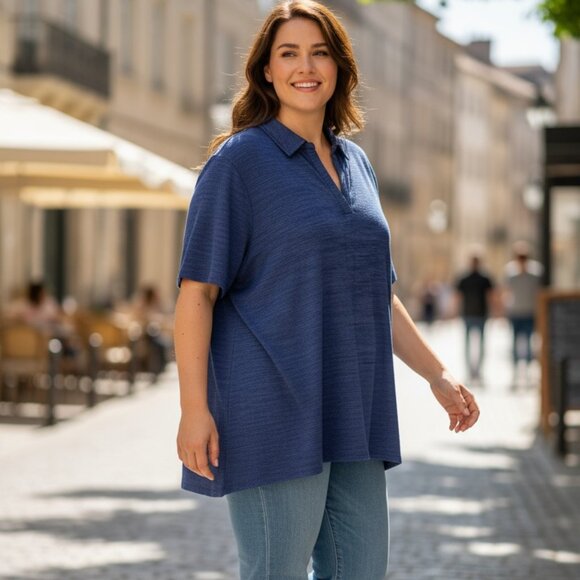 J.Jill Wearever Navy V Neck 1/2 Sleeve Jersey Knit Stretch Pullover Plus Sz 4X - Picture 1 of 11